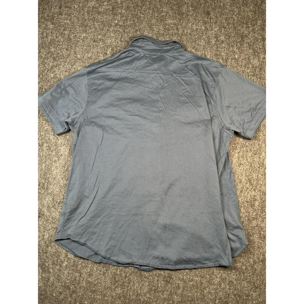 Banana Republic Men XL Button Up Short Sleeve Denim ChambrayBlue Cotton Pockets‎